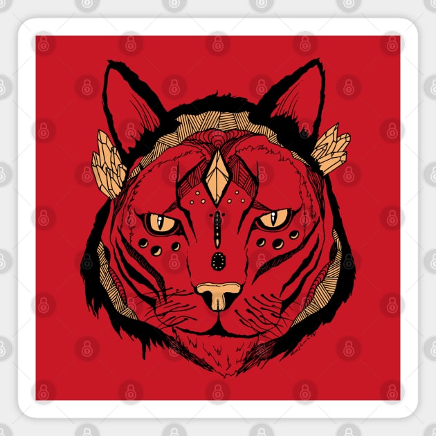 Red and Cream Mystical Tribal Cat Magnet by kenallouis